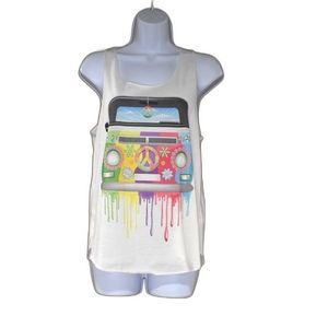 Womens Hippie Bus Peace Tank Top Size Medium Colorful Shirt